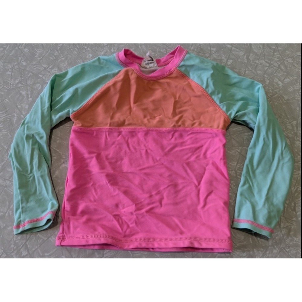 Wave Zone 4T Colorblock Pink Orange/Coral Mint Long Sleeve Rash Guard